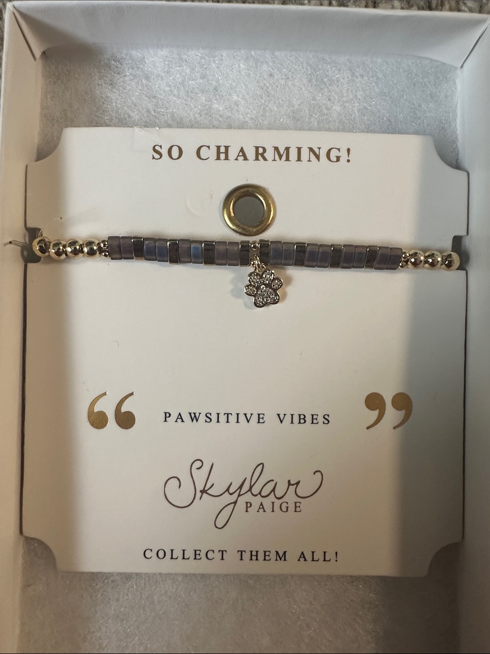 Pawsitive Vibes Purple Beaded Bracelet with Paw Charm